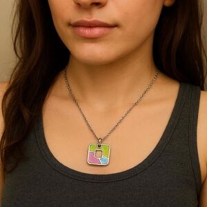 Swatch 2010 Geometric Silver Necklace with Multicolor Accents Batik Collection